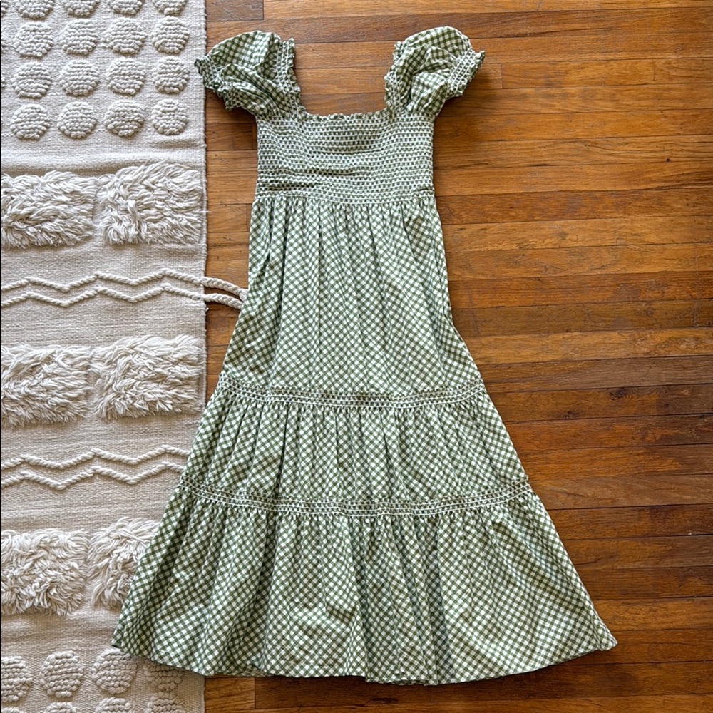 Few Moda o.p.t. Smocked Gingham Green Dress Size S
